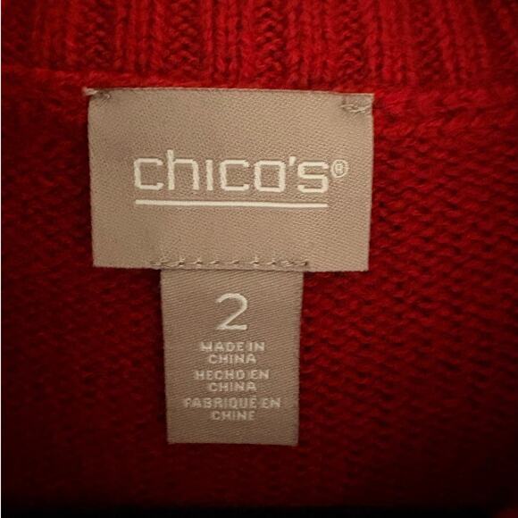 Chicos Red Sweater Cowl Neck Fringe Detail Long Sleeve Cotton Blend Christmas L - Picture 4 of 8